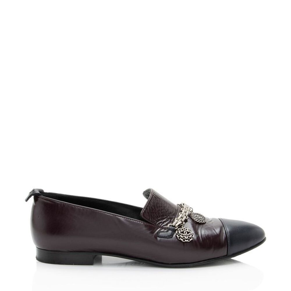 Chanel Crackled Goatskin CC Charm Cap Toe Loafers - Picture 1 of 8